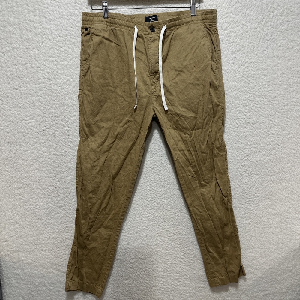 Superdry Studios Men's Pants Size M Brown Joggers Elastic Drawstring Linen Blend